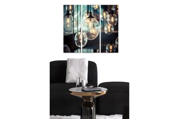Canvastavla i trä 3-delar 50x70 cm - Hängande glödlampor i en modern komposition - Klar glas / Svart / Guld - Inredning - Tavlor & posters - Canvastavla