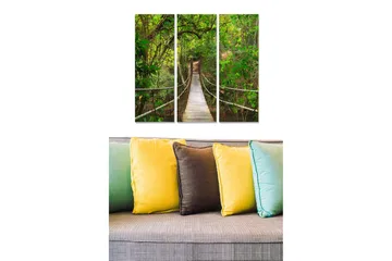 Canvastavla i trä 3-delar 50x70 cm - Hängbro som sträcker sig genom en grönskande skog - Grön / Brun / Beige - Inredning - Tavlor & posters - Canvastavla