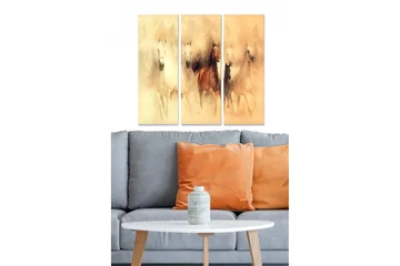 Canvastavla i trä 3-delar 50x70 cm - Hästar i rörelse i mjuka, jordnära toner - Ljusbeige / Brun / Vit - Inredning - Tavlor & posters - Canvastavla