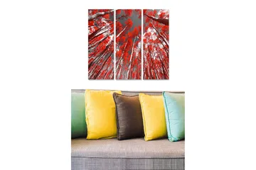 Canvastavla i trä 3-delar 50x70 cm - Höga träd med brinnande röda löv mot en grå himmel - Röd / Grå - Inredning - Tavlor & posters - Canvastavla