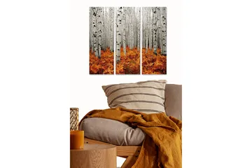 Canvastavla i trä 3-delar 50x70 cm - Höstlig skog med vita björkar och orangea ormbunkar - Vit / Orange - Inredning - Tavlor & posters - Canvastavla
