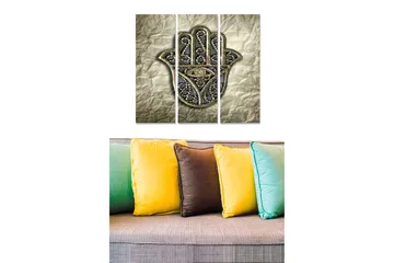 Canvastavla i trä 3-delar 50x70 cm - Hand med öga i en dekorativ stil - Guld / Svart / Grå - Inredning - Tavlor & posters - Canvastavla