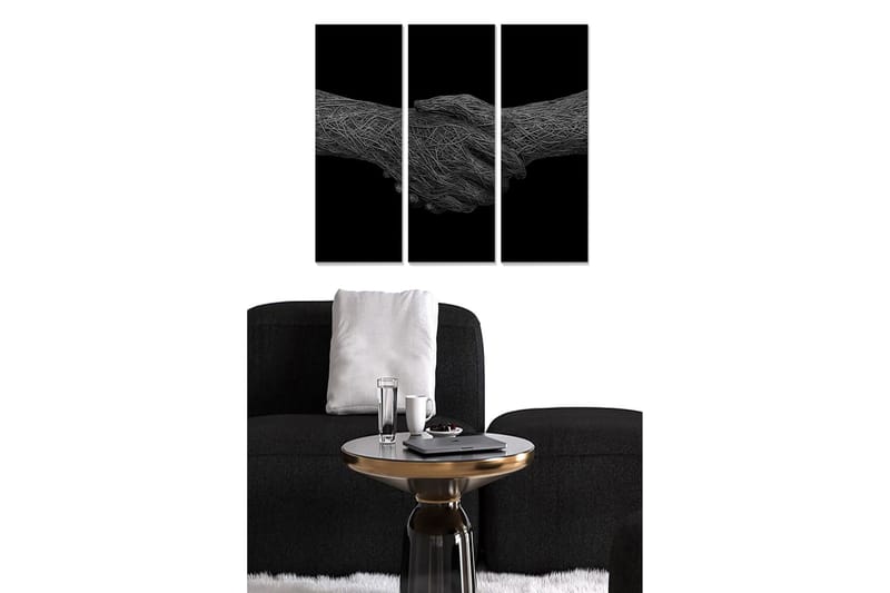 Canvastavla i trä 3-delar 50x70 cm - Handtryck som symboliserar samarbete och enighet, Svart / Grå