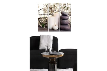 Canvastavla i trä 3-delar 50x70 cm - Harmonisk sammansättning av blommor, ljus och stenar - Vit / Grå / Mörk lila - Inredning - Tavlor & posters - Canvastavla