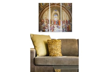 Canvastavla i trä 3-delar 50x70 cm - Historisk scen med samling av filosofer och tänkare i en stor hall - Beige / Röd / Blå - Inredning - Tavlor & posters - Canvastavla