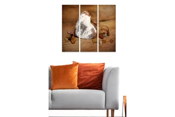 Canvastavla i trä 3-delar 50x70 cm - Hjärta av trä med stenar i varma nyanser - Brun / Beige / Orange - Inredning - Tavlor & posters - Canvastavla