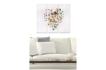 Canvastavla i trä 3-delar 50x70 cm - Hjärtformad komposition av torkade blommor och gröna blad - Rosa / Grön / Beige - Inredning - Tavlor & posters - Canvastavla