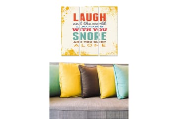Canvastavla i trä 3-delar 50x70 cm - Humoristisk typografi med citat om skratt och sömn - Gul / Röd / Turkos - Inredning - Tavlor & posters - Canvastavla