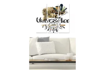 Canvastavla i trä 3-delar 50x70 cm - Igelkott med fjädrar och drömfångare - Svart / Brun / Grön - Inredning - Tavlor & posters - Canvastavla