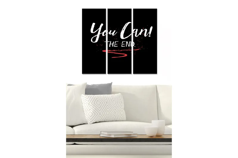 Canvastavla i trä 3-delar 50x70 cm - Inspirerande citat med uppmaning och avslutning - Svart / Vit / Röd - Inredning - Tavlor & posters - Canvastavla