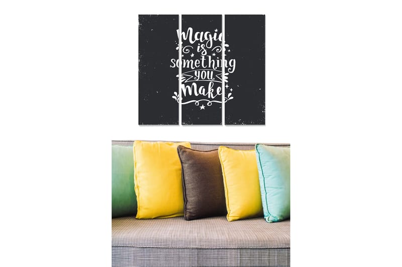 Canvastavla i trä 3-delar 50x70 cm - Inspirerande citat om magi och kreativitet - Svart / Vit - Inredning - Tavlor & posters - Canvastavla