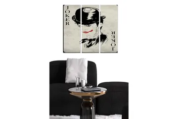 Canvastavla i trä 3-delar 50x70 cm - Jokerporträtt med dramatisk sminkning och hatt - Svart / Röd / Beige - Inredning - Tavlor & posters - Canvastavla