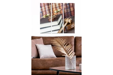 Canvastavla i trä 3-delar 50x70 cm - Juridisk symbolik med våg, domarklubba och böcker - Guld / Brun / Vit - Inredning - Tavlor & posters - Canvastavla