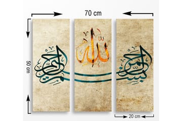 Canvastavla i trä 3-delar 50x70 cm - Kalligrafisk komposition med ordet Allah i centrum - Mörkblå / Orange / Beige - Inredning - Tavlor & posters - Canvastavla