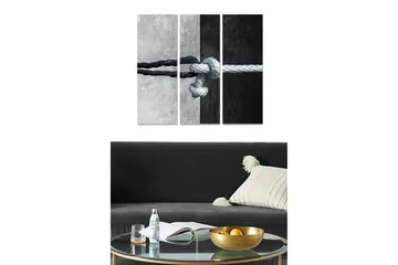 Canvastavla i trä 3-delar 50x70 cm - Knut av rep i kontrasterande svart och vitt - Svart / Vitt / Grått - Inredning - Tavlor & posters - Canvastavla