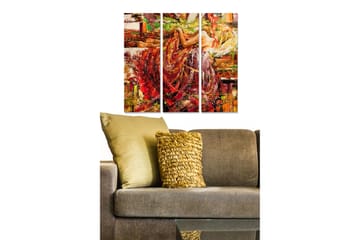 Canvastavla i trä 3-delar 50x70 cm - Kvinna i röd klänning i en livfull och abstrakt komposition - Röd / Orange / Gul - Inredning - Tavlor & posters - Canvastavla