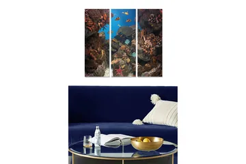 Canvastavla i trä 3-delar 50x70 cm - Livfull undervattensscen med färgglada fiskar och koraller - Blå / Orange / Grön - Inredning - Tavlor & posters - Canvastavla