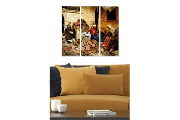 Canvastavla i trä 3-delar 50x70 cm - Livlig marknadsscen med människor och varor i en historisk miljö - Röd / Beige / Grön - Inredning - Tavlor & posters - Canvastavla