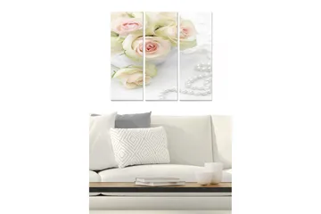Canvastavla i trä 3-delar 50x70 cm - Ljuvlig bukett av rosa rosor i en vit skål - Rosa / Vit / Grön - Inredning - Tavlor & posters - Canvastavla