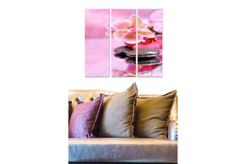 Canvastavla i trä 3-delar 50x70 cm - Ljuvlig orkidé med stenar i vatten - Rosa / Svart / Grön - Inredning - Tavlor & posters - Canvastavla