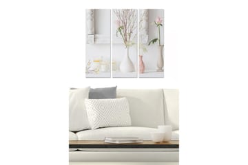Canvastavla i trä 3-delar 50x70 cm - Lugn stillhet med blommor och ljus i vaser - Rosa / Vit / Beige - Inredning - Tavlor & posters - Canvastavla
