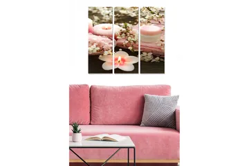 Canvastavla i trä 3-delar 50x70 cm - Lugnande arrangemang med ljus och blommor - Rosa / Vit / Beige - Inredning - Tavlor & posters - Canvastavla