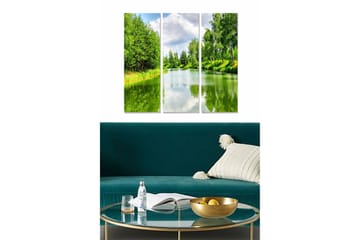 Canvastavla i trä 3-delar 50x70 cm - Lummig landskap med spegelblanka vattenytor - Grön / Blå / Vit - Inredning - Tavlor & posters - Canvastavla