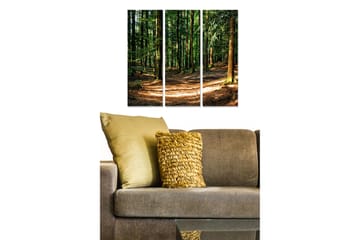 Canvastavla i trä 3-delar 50x70 cm - Lummig skog med solbelysta stigar - Grön / Brun / Gul - Inredning - Tavlor & posters - Canvastavla