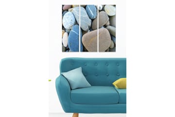 Canvastavla i trä 3-delar 50x70 cm - Mängd av släta stenar i olika färger och former - Blå / Grå / Beige - Inredning - Tavlor & posters - Canvastavla