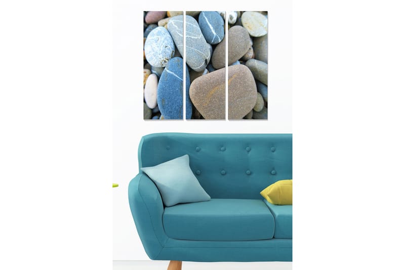 Canvastavla i trä 3-delar 50x70 cm - Mängd av släta stenar i olika färger och former - Blå / Grå / Beige - Inredning - Tavlor & posters - Canvastavla