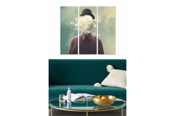 Canvastavla i trä 3-delar 50x70 cm - Människa med en molnig huvudform som bär en hatt - Mörkbrun / Ljusgrön / Vit - Inredning - Tavlor & posters - Canvastavla