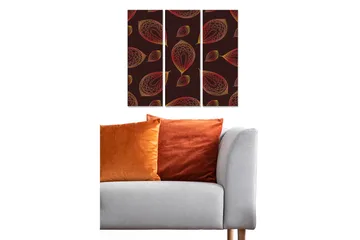 Canvastavla i trä 3-delar 50x70 cm - Mönster av stiliserade löv i varma färger - Mörkröd / Guld / Orange - Inredning - Tavlor & posters - Canvastavla