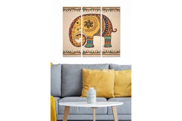 Canvastavla i trä 3-delar 50x70 cm - Mönstrad elefant i livfulla färger - Gul / Röd / Grön - Inredning - Tavlor & posters - Canvastavla