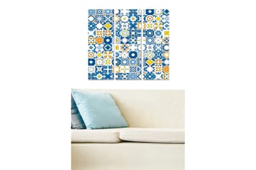 Canvastavla i trä 3-delar 50x70 cm - Mönstrad väggdekoration med geometriska former i blått och gult - Blå / Gul / Orange - Inredning - Tavlor & posters - Canvastavla