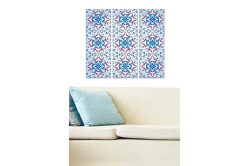 Canvastavla i trä 3-delar 50x70 cm - Mönstrad panel med blå och röda ornament - Blå / Röd / Vit - Inredning - Tavlor & posters - Canvastavla