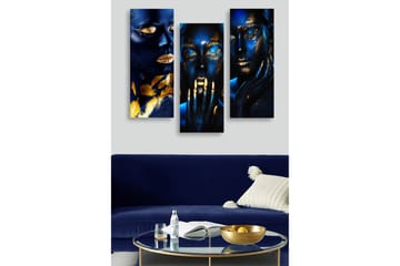 Canvastavla i trä 3-delar 50x70 cm - Mörkblå ansikten med guldiga detaljer - Mörkblå / Guld - Inredning - Tavlor & posters - Canvastavla