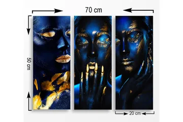 Canvastavla i trä 3-delar 50x70 cm - Mörkblå ansikten med guldiga detaljer - Mörkblå / Guld - Inredning - Tavlor & posters - Canvastavla
