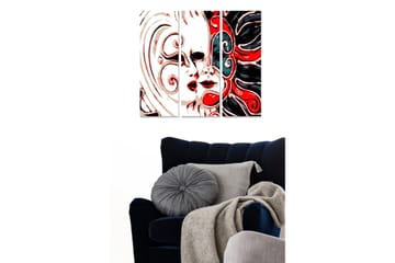 Canvastavla i trä 3-delar 50x70 cm - Masker med en dramatisk och färgstark design - Röd / Svart / Vit - Inredning - Tavlor & posters - Canvastavla
