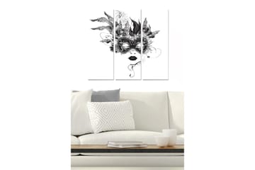 Canvastavla i trä 3-delar 50x70 cm - Maskerad kvinna med fjädrar och detaljerade mönster - Svart / Vitt - Inredning - Tavlor & posters - Canvastavla