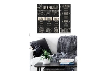 Canvastavla i trä 3-delar 50x70 cm - Meny med olika maträtter och köksredskap - Svart / Vit - Inredning - Tavlor & posters - Canvastavla