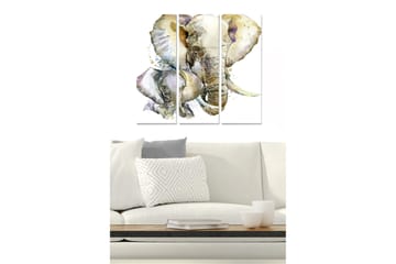 Canvastavla i trä 3-delar 50x70 cm - Mjukt målat elefantporträtt med en kalv - Grå / Beige / Ljusblå - Inredning - Tavlor & posters - Canvastavla