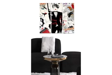 Canvastavla i trä 3-delar 50x70 cm - Modeinspirerad collage med stiliserade ansikten och textfragment - Röd / Svart / Vit - Inredning - Tavlor & posters - Canvastavla