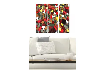 Canvastavla i trä 3-delar 50x70 cm - Mosaik komposition med gröna, gula vita former - Grön / Röd / Vit - Inredning - Tavlor & posters - Canvastavla