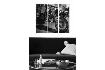 Canvastavla i trä 3-delar 50x70 cm - Motorcykel i svartvitt med detaljerad fälg och däck - Svart / Vitt / Grått - Inredning - Tavlor & posters - Canvastavla