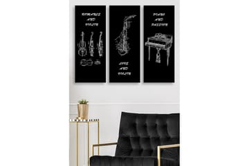 Canvastavla i trä 3-delar 50x70 cm - Musikinstrument i skissartad stil - Svart / Vit - Inredning - Tavlor & posters - Canvastavla
