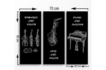 Canvastavla i trä 3-delar 50x70 cm - Musikinstrument i skissartad stil - Svart / Vit - Inredning - Tavlor & posters - Canvastavla