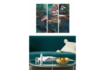 Canvastavla i trä 3-delar 50x70 cm - Mystisk kvinna omgiven av tropiska växter - Mörkgrön / Turkos / Röd - Inredning - Tavlor & posters - Canvastavla