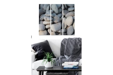 Canvastavla i trä 3-delar 50x70 cm - Närbild av strandstenar - Grå / Ljusgrå - Inredning - Tavlor & posters - Canvastavla