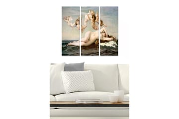 Canvastavla i trä 3-delar 50x70 cm - Naken kvinna som ligger på en skaldjursklippa omgiven av änglar - Hudton / Havsblå / Krämvit - Inredning - Tavlor & posters - Canvastavla