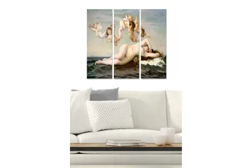 Canvastavla i trä 3-delar 50x70 cm - Naken kvinna som ligger på en skaldjursklippa omgiven av änglar - Hudton / Havsblå / Krämvit - Inredning - Tavlor & posters - Canvastavla